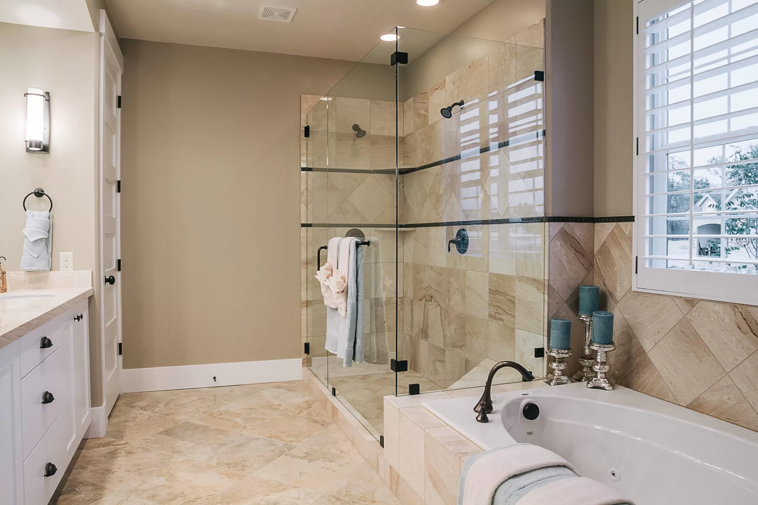 Master Shower & Bathroom in Custom Rambler with Bonus Room by Lightyear Construction in Sandy City, Utah by Lightyear Homes