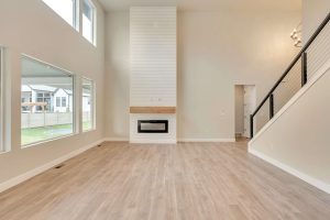 Open family room with fireplace